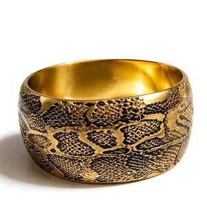 Fantasia Gold Tone Snakeskin Cuff Bracelet Wide Statement Bangle NWT